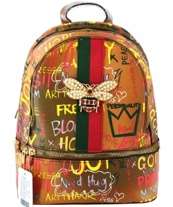 Graffiti Queen Bee Stripe Monogram Backpack GP757B TAN